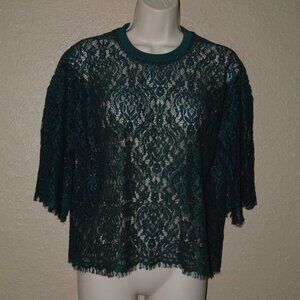 $345 Sz S Jonathan Simkhai Black Lace Short Sleeve Cropped Blouse Top
